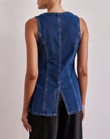 Women’s Long Denim Vest Waistcoat Vest Sleeveless Button-Up Back Slit Jean Jacket Vest Y2k Clothes in Saudi Arabia