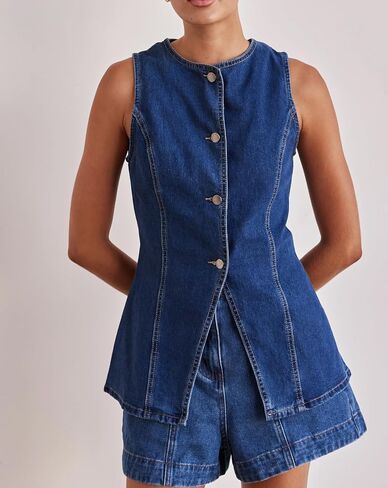 Women’s Long Denim Vest Waistcoat Vest Sleeveless Button-Up Back Slit Jean Jacket Vest Y2k Clothes in Saudi Arabia