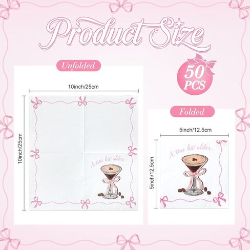 Crtiin 100 Pcs Espresso Martini Napkins a Tini Bit Older Party Supplies Pink Bow Disposable Paper Napkins Bachelorette Party Decorations for Martini Coquette Bar Birthday Decors in Kuwait