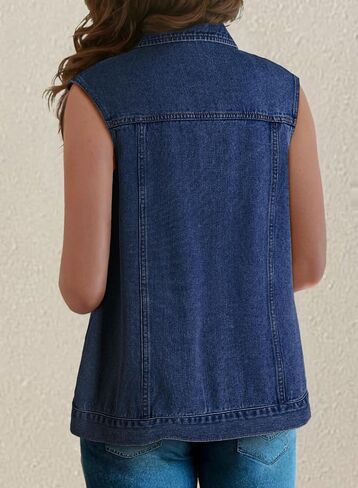 Dokotoo Womens Fashion 2025 Casual Denim Vest Oversized Mid Long Jean Vest Sleeveless Jean Jacket Shacket with Pockets in Saudi Arabia