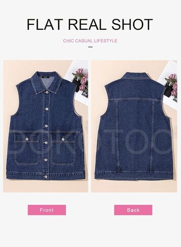 Dokotoo Womens Fashion 2025 Casual Denim Vest Oversized Mid Long Jean Vest Sleeveless Jean Jacket Shacket with Pockets in Saudi Arabia