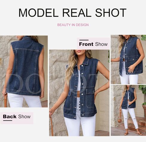 Dokotoo Womens Fashion 2025 Casual Denim Vest Oversized Mid Long Jean Vest Sleeveless Jean Jacket Shacket with Pockets in Saudi Arabia