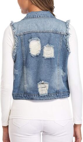 MISS MOLY Women's Cropped Distressed Ripped Denim Vest Classic Sleeveless Jean Vest Jackets With Flap Pockets in Saudi Arabia