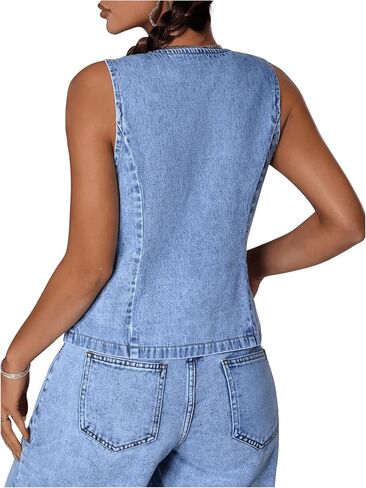 Milumia Women's Tie Bow Front Deep V Neck Denim Vest Sleeveless Jean Jacket in Saudi Arabia