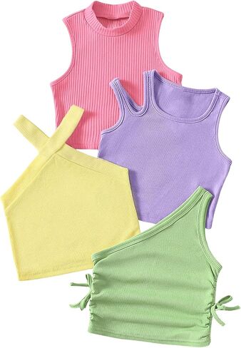 OYOANGLE Toddler Girl's 4 Pack Ribbed Knit Crop Tank Tops Set One Shoulder Summer Camisole in Saudi Arabia