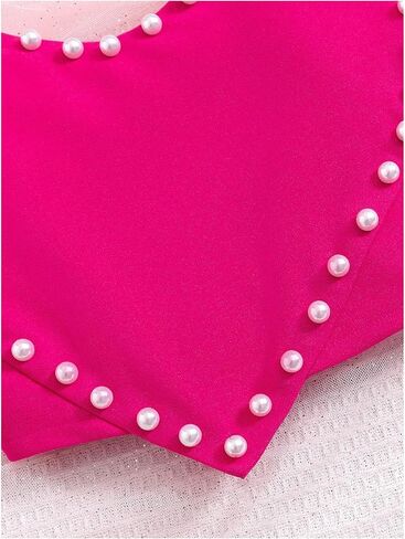 OYOANGLE Girl's Cute Pearl Beaded Spaghetti Strap Cami Top Asymmetrical Hem Slim Fit Crop Tops in Kuwait