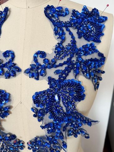 Handmade Beaded Rhinestone Appliques Sew on Crystal Lace Patch, 1 Pair for DIY Clothing, Wedding Dress,Multi-Color Costume Decoration (Deep Green) in Kuwait