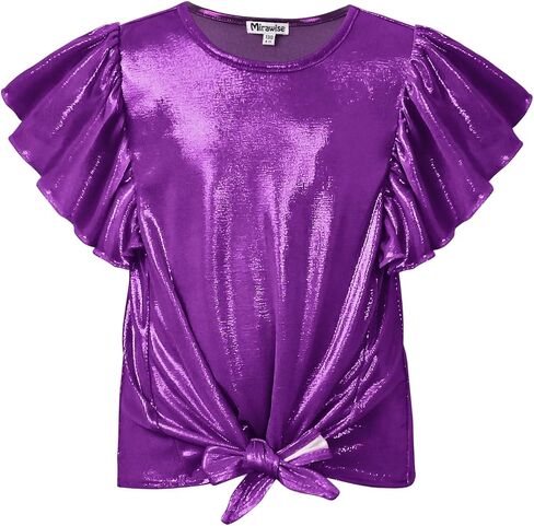 MIRAWISE GIRLS TROPS TOPS MENTALLIC TOPS THERT TSHIRT Shulk Short Size Size 6-14 in Kuwait