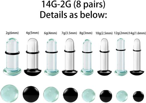 DOEARKO 16 PCS Glass Ear Gauges Stretching Kit Plugs Comfy Stretching Fashion Body Piercing gauges stretching kit 14G-00G in Saudi Arabia