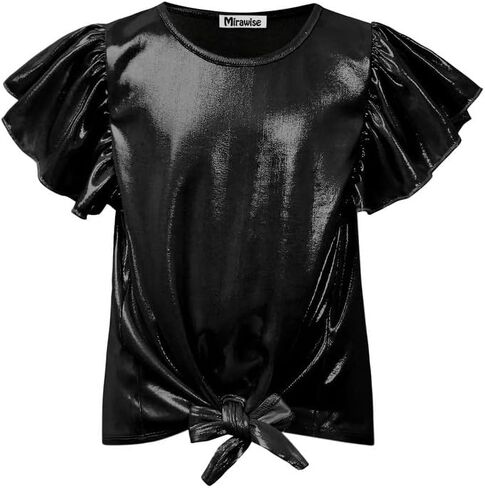 Mirawise Girls Shirts Metallic Tops Clothes Tshirt Ruffle Short Sleeve Tee Size 6-14 in Kuwait