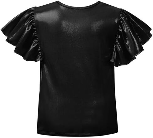 Mirawise Girls Shirts Metallic Tops Clothes Tshirt Ruffle Short Sleeve Tee Size 6-14 in Kuwait