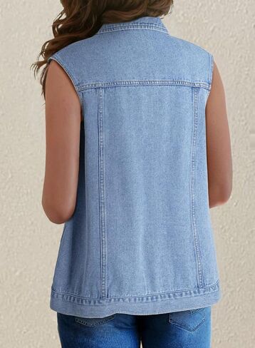 Dokotoo Womens Fashion 2025 Casual Denim Vest Oversized Mid Long Jean Vest Sleeveless Jean Jacket Shacket with Pockets in Saudi Arabia