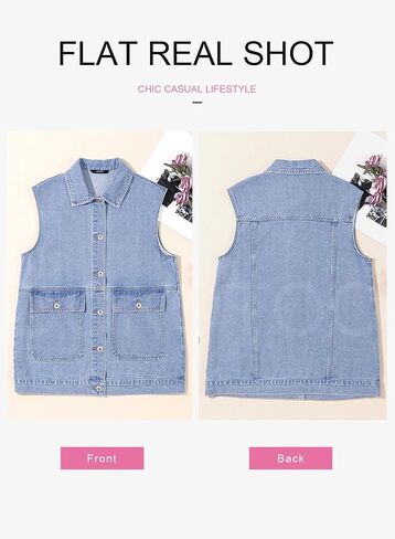 Dokotoo Womens Fashion 2025 Casual Denim Vest Oversized Mid Long Jean Vest Sleeveless Jean Jacket Shacket with Pockets in Saudi Arabia