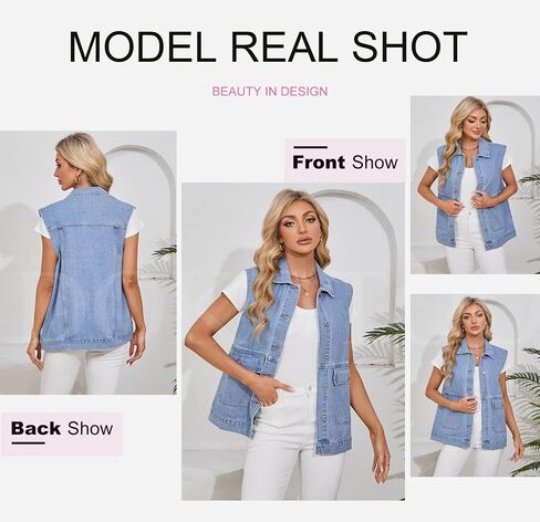 Dokotoo Womens Fashion 2025 Casual Denim Vest Oversized Mid Long Jean Vest Sleeveless Jean Jacket Shacket with Pockets in Saudi Arabia