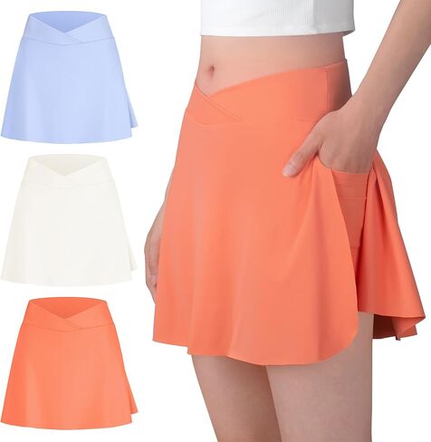 BIG ELEPHANT Girls Skorts – 2-in-1 Flowy Shorts with Built-in Liner and Pockets, Elastic Waist for Sports, Dance, School in Kuwait