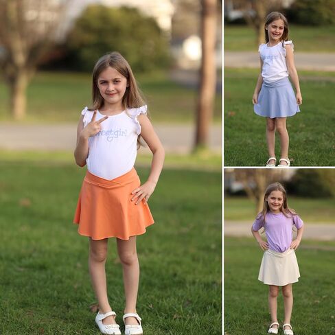 BIG ELEPHANT Girls Skorts – 2-in-1 Flowy Shorts with Built-in Liner and Pockets, Elastic Waist for Sports, Dance, School in Kuwait