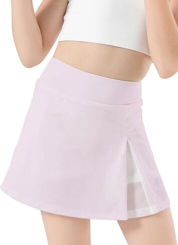 Girls Tennis Skirt with Shorts Pocket, High Waisted Athletic Skort Kids Splicing Mesh A-Line Skirts for Golf Running in Kuwait