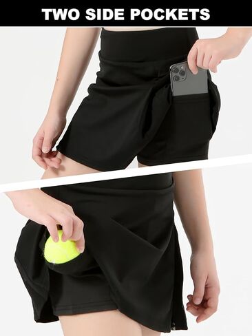 Girls Tennis Skirt with Shorts Pocket, High Waisted Athletic Skort Kids Splicing Mesh A-Line Skirts for Golf Running in Kuwait