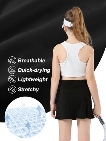 Girls Tennis Skirt with Shorts Pocket, High Waisted Athletic Skort Kids Splicing Mesh A-Line Skirts for Golf Running in Kuwait