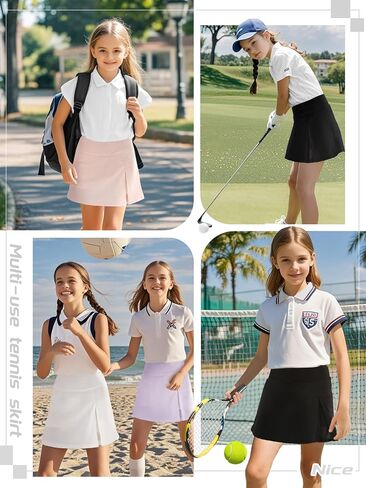 Girls Tennis Skirt with Shorts Pocket, High Waisted Athletic Skort Kids Splicing Mesh A-Line Skirts for Golf Running in Kuwait