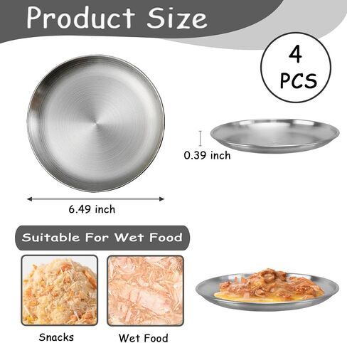 Stainless Steel Cat Food Dish Shallow Cat Bowls Whisker Fatigue Cat Metal Bowl with Non-Slip Pads Whisker Friendly Cat Plates for Puppies Cats Kittens (2 PCS, 5.31 inch) in Kuwait