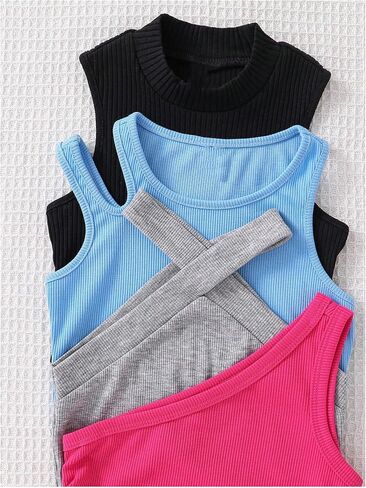 OYOANGLE Toddler Girl's 4 Pack Ribbed Knit Crop Tank Tops Set One Shoulder Summer Camisole in Saudi Arabia