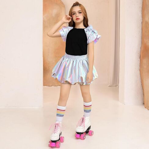 Perfashion Girls Bubble Skirt Metallic Puff Balloon Cute Mini Skorts Dance Outfits with Shorts 4-13Y in Saudi Arabia
