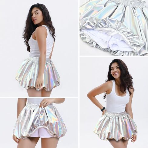 Perfashion Girls Bubble Skirt Metallic Puff Balloon Cute Mini Skorts Dance Outfits with Shorts 4-13Y in Saudi Arabia