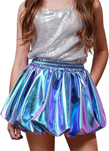 Perfashion Girls Bubble Skirt Metallic Puff Balloon Cute Mini Skorts Dance Outfits with Shorts 4-13Y in Saudi Arabia
