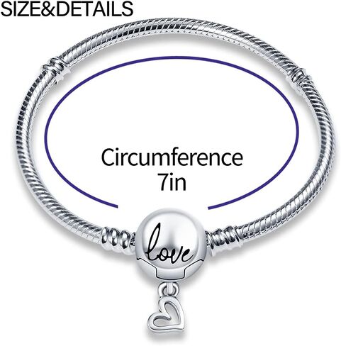 KUNSIR 925 Sterling Silver Snake Chain Bracelet with Love Round Buckle Charm Bracelets for Women Teen in Saudi Arabia