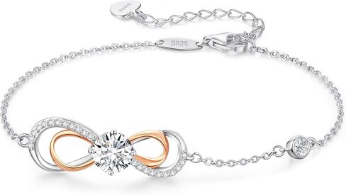 LOUISA SECRET Rose Gold Infinity Heart Bracelet for Women, Adjustable Chain 925 Sterling Silver Link Birthstone Bracelets, Best Anniversary Birthday Jewelry Gifts for Women Mom Wife Her in Saudi Arabia