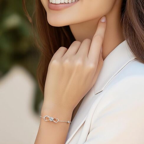 LOUISA SECRET Rose Gold Infinity Heart Bracelet for Women, Adjustable Chain 925 Sterling Silver Link Birthstone Bracelets, Best Anniversary Birthday Jewelry Gifts for Women Mom Wife Her in Saudi Arabia