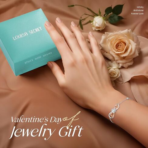 LOUISA SECRET Rose Gold Infinity Heart Bracelet for Women, Adjustable Chain 925 Sterling Silver Link Birthstone Bracelets, Best Anniversary Birthday Jewelry Gifts for Women Mom Wife Her in Saudi Arabia
