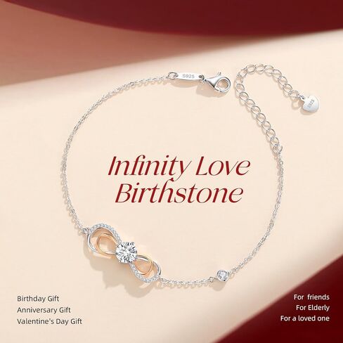 LOUISA SECRET Rose Gold Infinity Heart Bracelet for Women, Adjustable Chain 925 Sterling Silver Link Birthstone Bracelets, Best Anniversary Birthday Jewelry Gifts for Women Mom Wife Her in Saudi Arabia