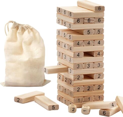 GSE Games & Sports Expert 54-Piece Multi-Color Mini Tumbling Timbers Set, Wooden Blocks Stacking Floor Game, Tower Building Blocks Balancing Game with Bag (Build to Over 1.8ft) in Kuwait