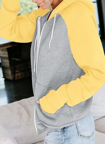 Ezbelle Women's Color Block Zip Up Hoodie Sweatshirt Casual Long Sleeve Jacket Sweater with Pockets in Saudi Arabia