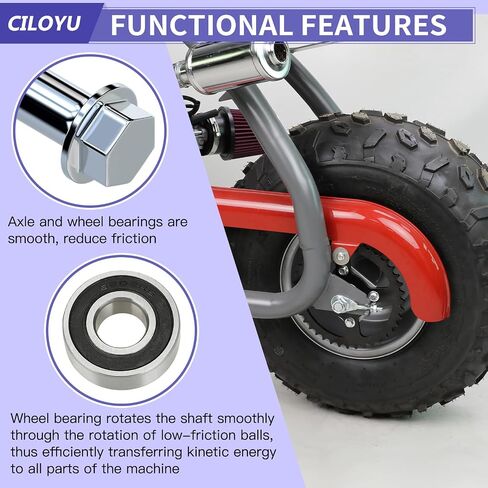14mm 290mm Mini Bike Rear Wheel Axle Nut Kit with 6202RS Rear Bearing Compatible with Coleman CT200U-EX BT200X 196CC 200CC 6.5HP Mini Bike Powersports Accessories Parts 15mm Chain Adjuster in Saudi Arabia