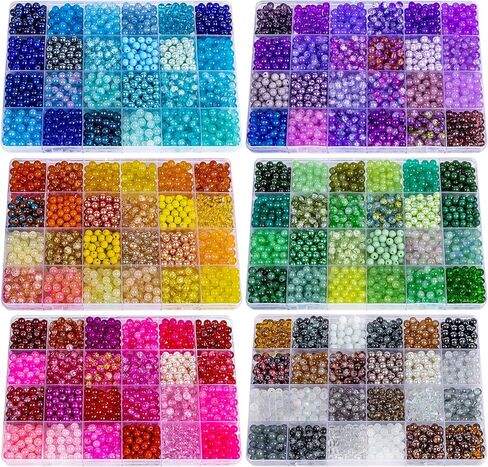 Xseino حوالي 1200pcs 6 مم حبات زجاجية صنع مجموعة ، 144 ملونة ، حبات زجاجية مستديرة ملونة لصناعة السوار ومجوهرات وحرف ديي ، أساور الصداقة in Kuwait