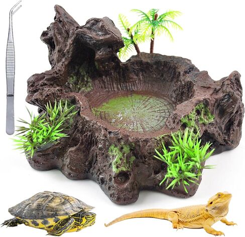 kathson Resin Reptile Bowl Bearded Dragon Food Dish Lizard Water Dish Reptiles Feeding Bowls with Feeder Tweezer for Leopard Gecko Tortoise Chameleon Water Frog Hermit Crab in Kuwait