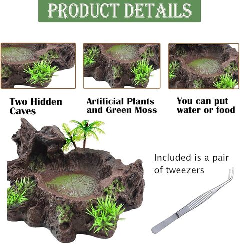 kathson Resin Reptile Bowl Bearded Dragon Food Dish Lizard Water Dish Reptiles Feeding Bowls with Feeder Tweezer for Leopard Gecko Tortoise Chameleon Water Frog Hermit Crab in Kuwait