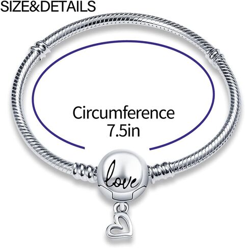 KUNSIR 925 Sterling Silver Snake Chain Bracelet with Love Round Buckle Charm Bracelets for Women Teen in Saudi Arabia