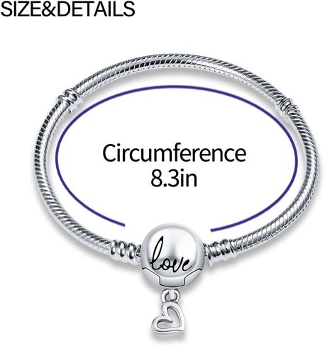 KUNSIR 925 Sterling Silver Snake Chain Bracelet with Love Round Buckle Charm Bracelets for Women Teen in Saudi Arabia
