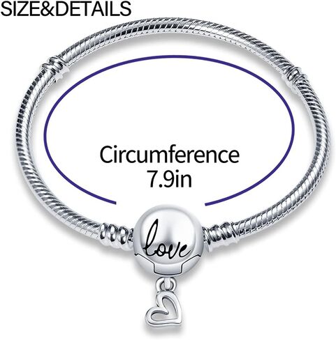 KUNSIR 925 Sterling Silver Snake Chain Bracelet with Love Round Buckle Charm Bracelets for Women Teen in Saudi Arabia