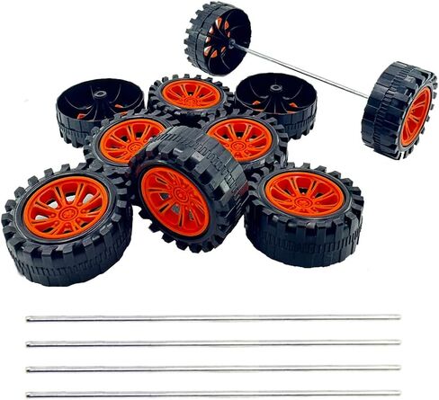 10PCS 38mm Toy Car Wheels 2mm Dia Shaft Plastic Car Wheels with 5PCS Shaft Round Rod Axles for RC Car Truck Robot DIY Model Toy Building Accessories (2x18x38mm) in Kuwait
