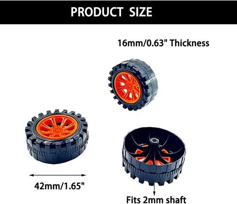 10PCS 38mm Toy Car Wheels 2mm Dia Shaft Plastic Car Wheels with 5PCS Shaft Round Rod Axles for RC Car Truck Robot DIY Model Toy Building Accessories (2x18x38mm) in Kuwait