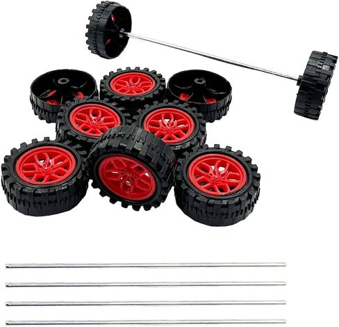 10PCS 38mm Toy Car Wheels 2mm Dia Shaft Plastic Car Wheels with 5PCS Shaft Round Rod Axles for RC Car Truck Robot DIY Model Toy Building Accessories (2x18x38mm) in Kuwait