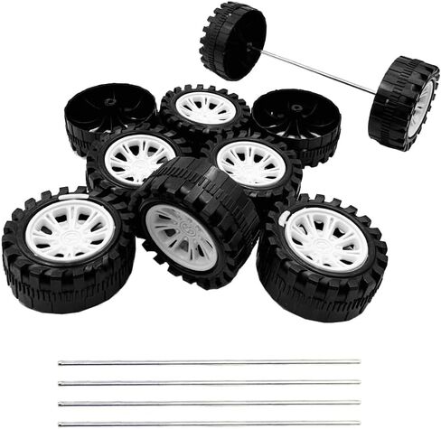 10PCS 38mm Toy Car Wheels 2mm Dia Shaft Plastic Car Wheels with 5PCS Shaft Round Rod Axles for RC Car Truck Robot DIY Model Toy Building Accessories (2x18x38mm) in Kuwait