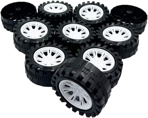 10PCS 38mm Toy Car Wheels 2mm Dia Shaft Plastic Car Wheels with 5PCS Shaft Round Rod Axles for RC Car Truck Robot DIY Model Toy Building Accessories (2x18x38mm) in Kuwait