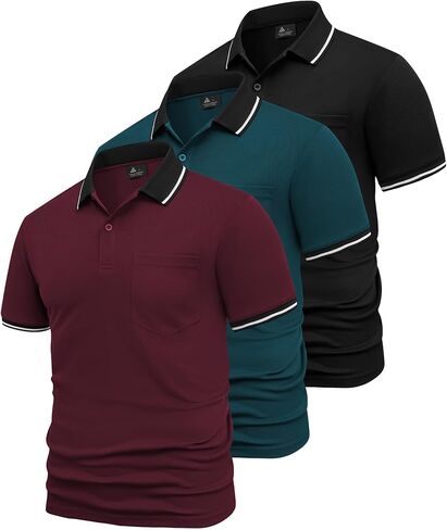 Geek Lighting 3 Pack Mens Polo Derts Short Sleeve Polo الرياضية للرجال من القمصان الفطرية الرطبة مع الجيب in Kuwait