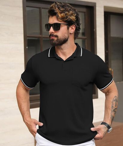 Geek Lighting 3 Pack Mens Polo Derts Short Sleeve Polo الرياضية للرجال من القمصان الفطرية الرطبة مع الجيب in Kuwait